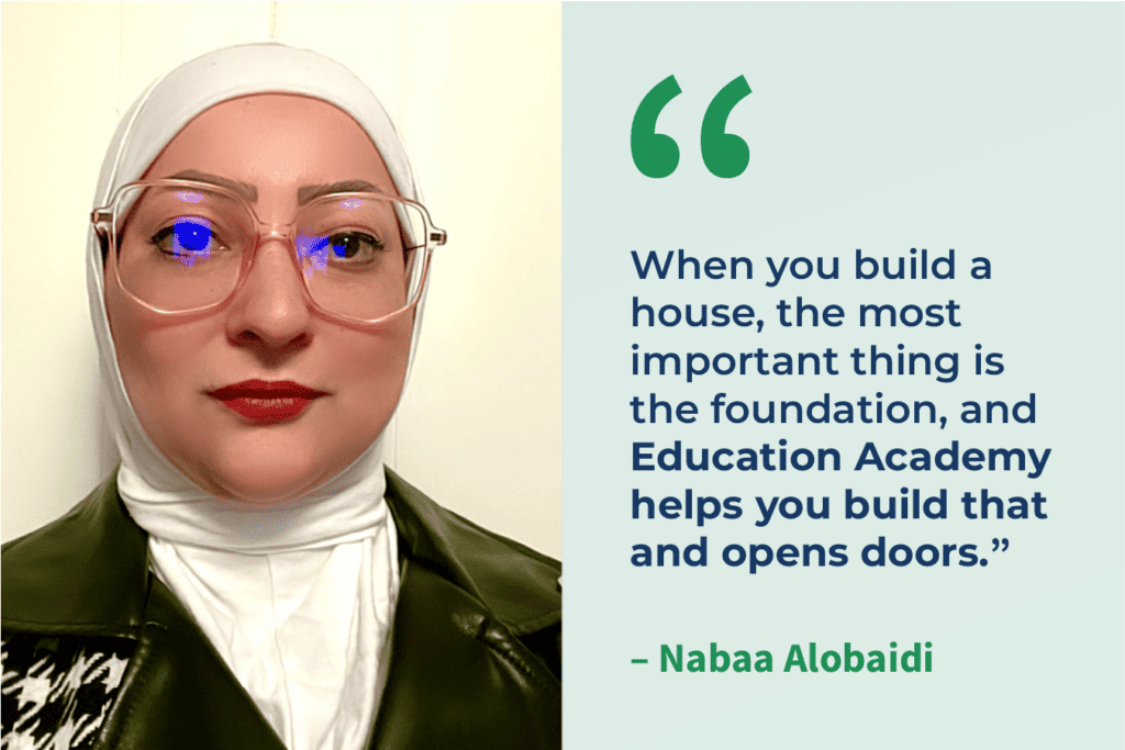 Headshot of Nabaa Alobaidi and quote